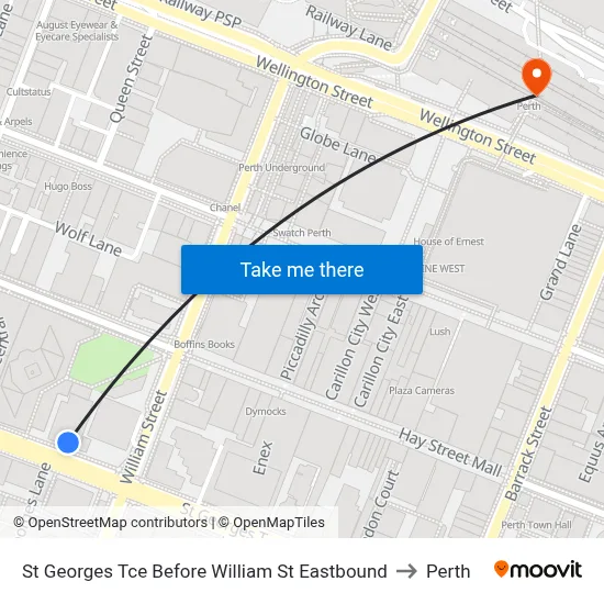 St Georges Tce Before William St Eastbound to Perth map