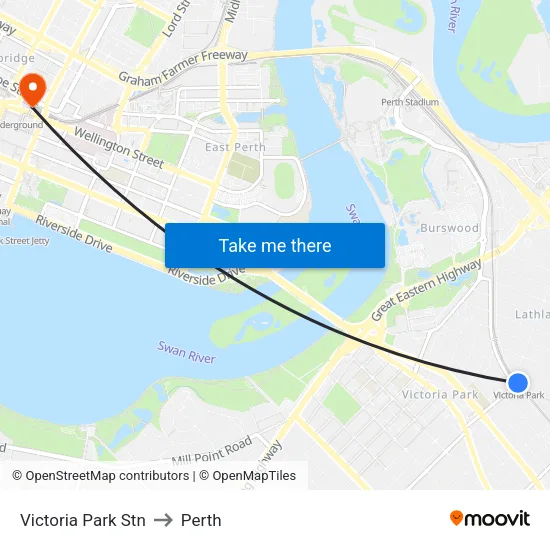 Victoria Park Stn to Perth map