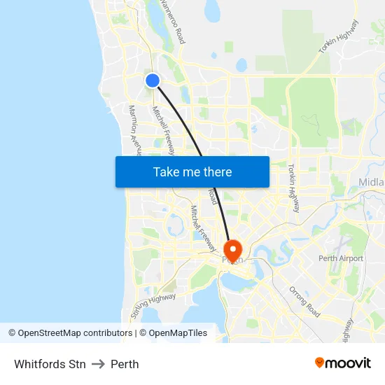 Whitfords Stn to Perth map