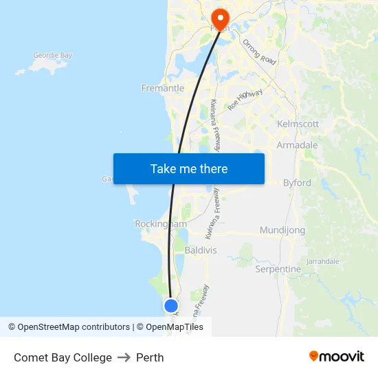 Comet Bay College to Perth map