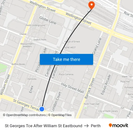 St Georges Tce After William St Eastbound to Perth map