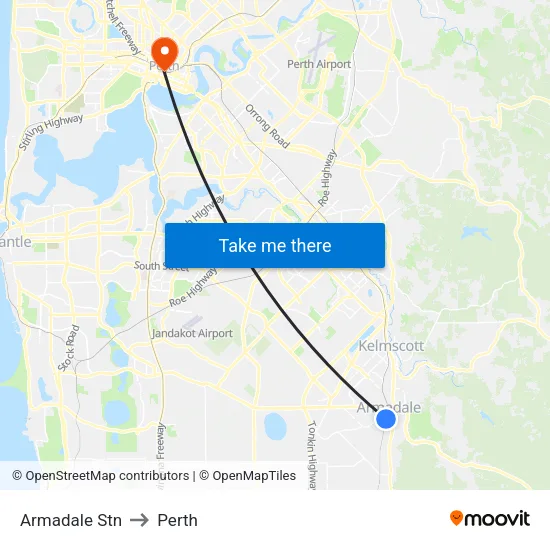 Armadale Stn to Perth map