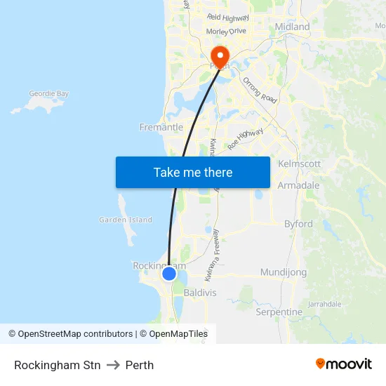 Rockingham Stn to Perth map
