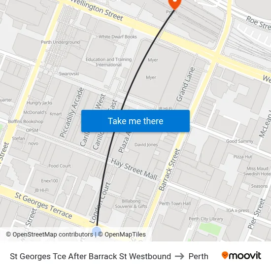 St Georges Tce After Barrack St Westbound to Perth map