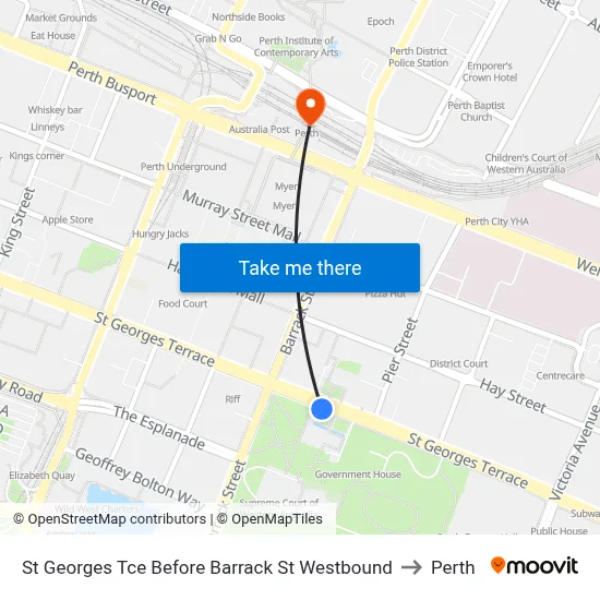 St Georges Tce Before Barrack St Westbound to Perth map