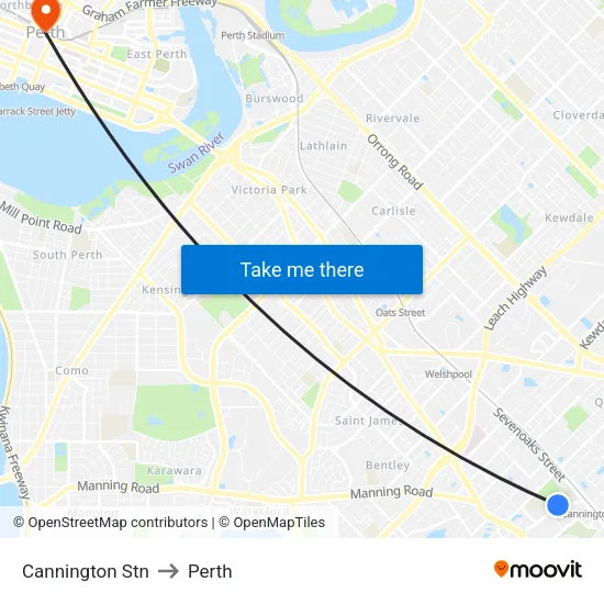Cannington Stn to Perth map