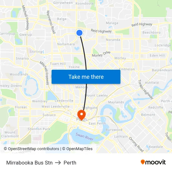 Mirrabooka Bus Stn to Perth map