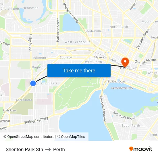 Shenton Park Stn to Perth map