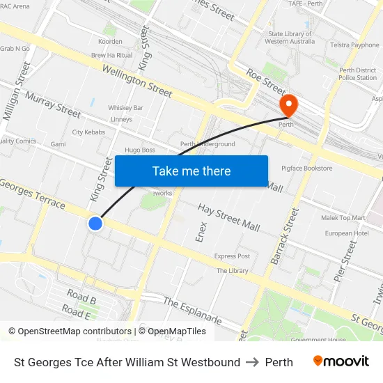 St Georges Tce After William St Westbound to Perth map