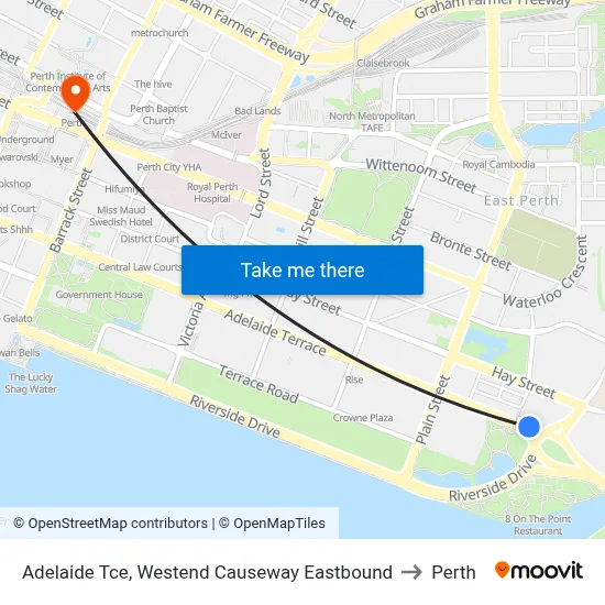 Adelaide Tce, Westend Causeway Eastbound to Perth map
