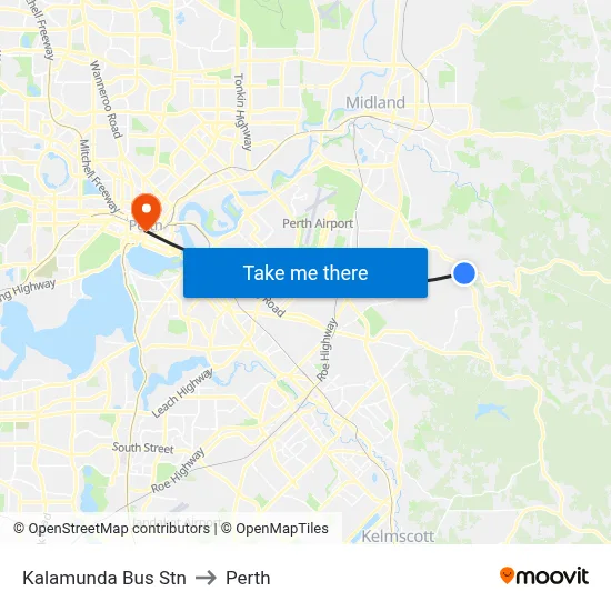 Kalamunda Bus Stn to Perth map