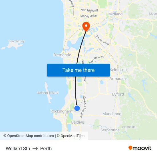 Wellard Stn to Perth map