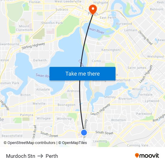 Murdoch Stn to Perth map