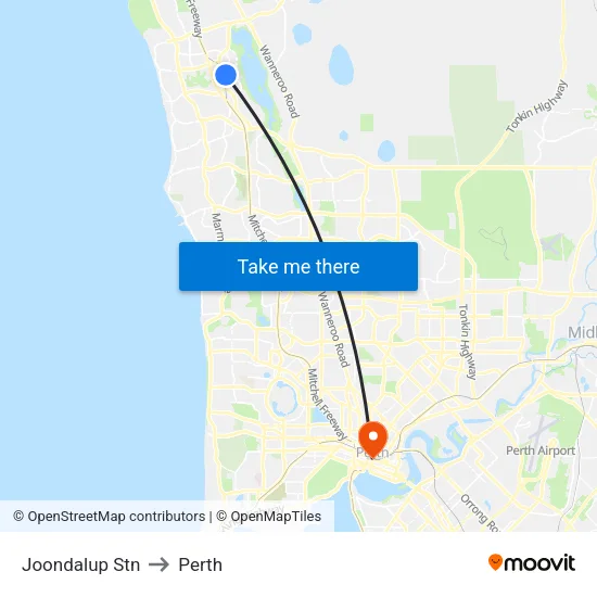 Joondalup Stn to Perth map