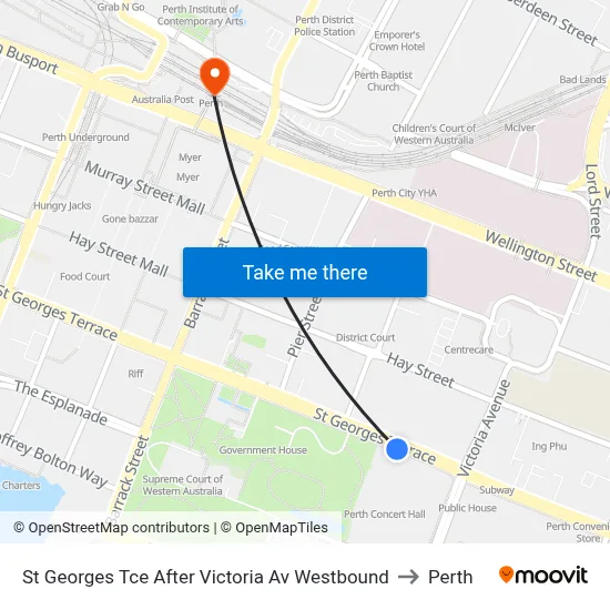 St Georges Tce After Victoria Av Westbound to Perth map