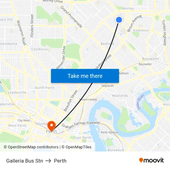 Galleria Bus Stn to Perth map