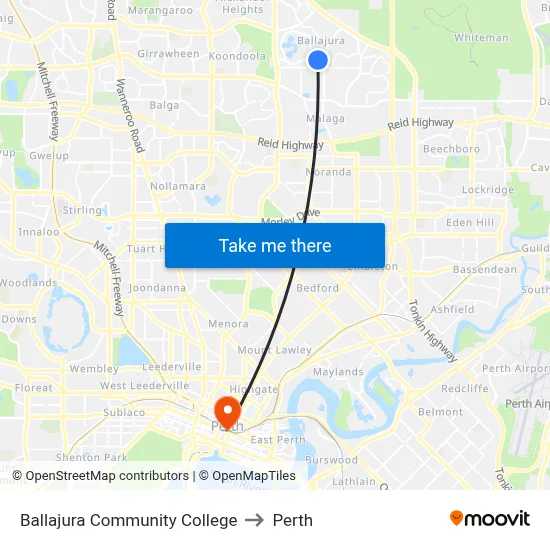 Ballajura Community College to Perth map