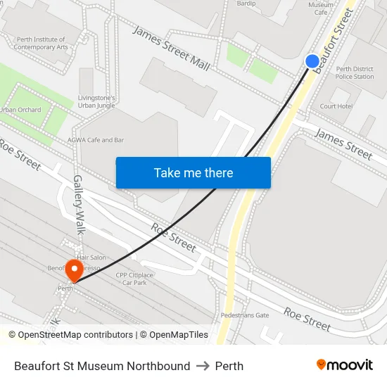 Beaufort St Museum Northbound to Perth map
