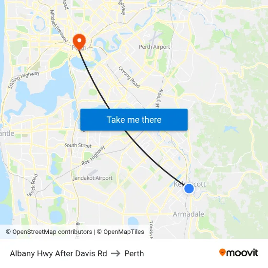Albany Hwy After Davis Rd to Perth map
