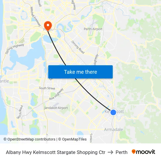 Albany Hwy Kelmscott Stargate Shopping Ctr to Perth map