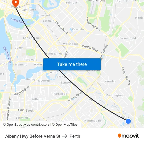Albany Hwy Before Verna St to Perth map
