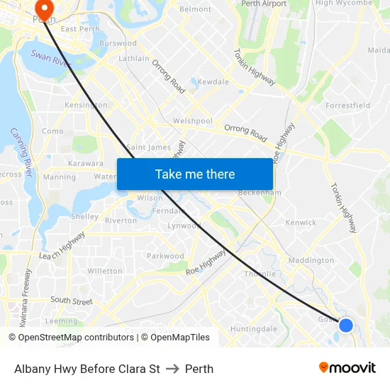 Albany Hwy Before Clara St to Perth map