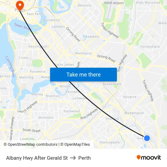 Albany Hwy After Gerald St to Perth map