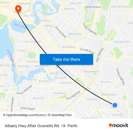 Albany Hwy After Gosnells Rd to Perth map