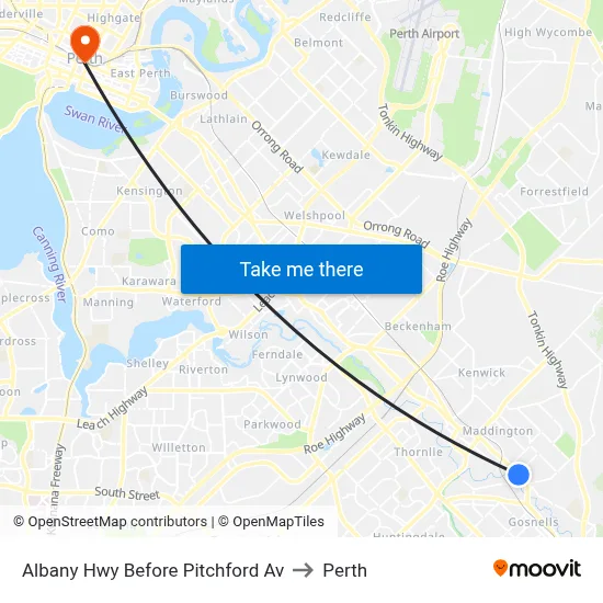 Albany Hwy Before Pitchford Av to Perth map