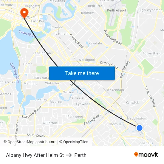 Albany Hwy After Helm St to Perth map