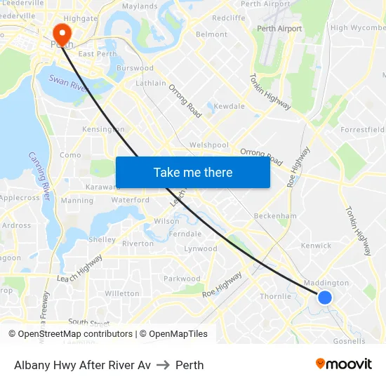 Albany Hwy After River Av to Perth map