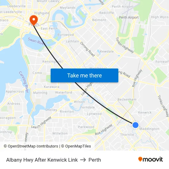 Albany Hwy After Kenwick Link to Perth map
