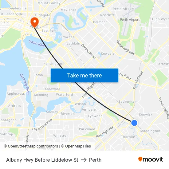 Albany Hwy Before Liddelow St to Perth map