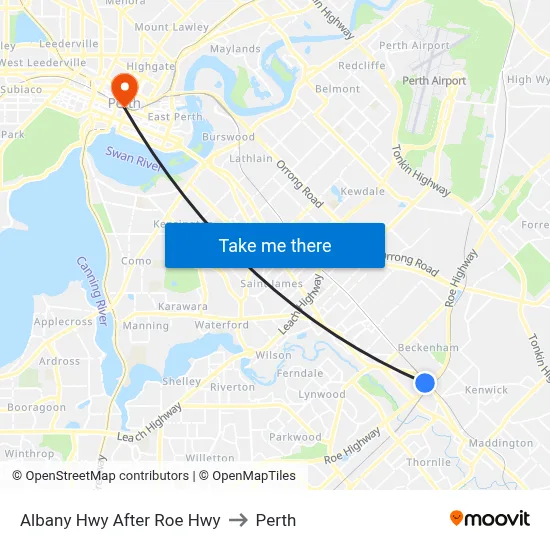 Albany Hwy After Roe Hwy to Perth map