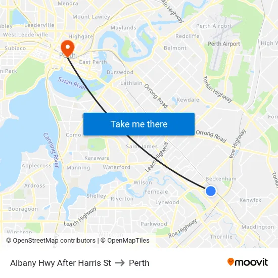 Albany Hwy After Harris St to Perth map