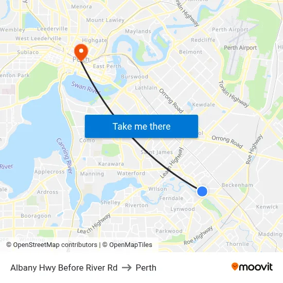 Albany Hwy Before River Rd to Perth map