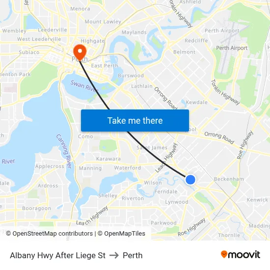 Albany Hwy After Liege St to Perth map