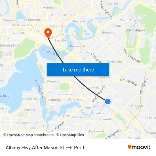 Albany Hwy After Mason St to Perth map