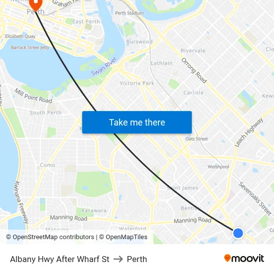Albany Hwy After Wharf St to Perth map