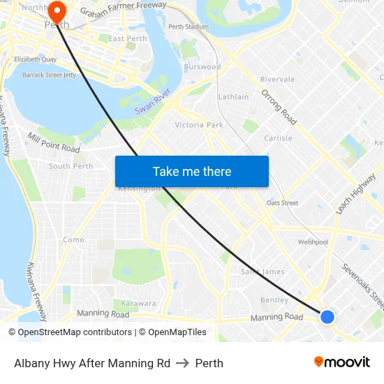 Albany Hwy After Manning Rd to Perth map