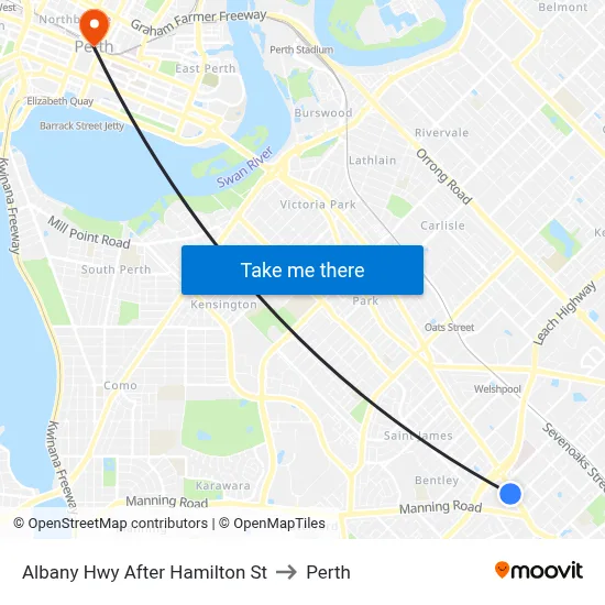 Albany Hwy After Hamilton St to Perth map