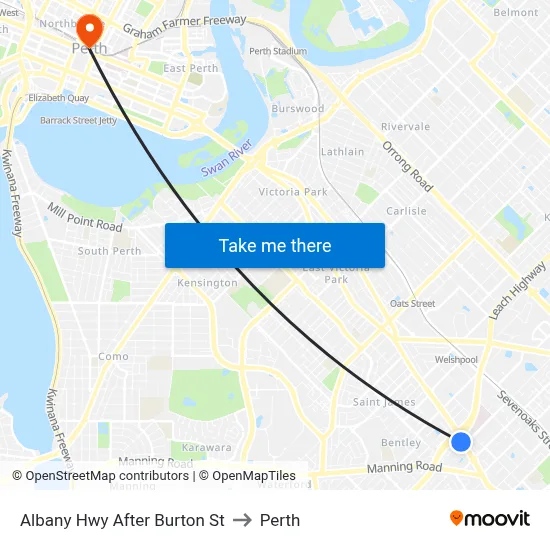 Albany Hwy After Burton St to Perth map