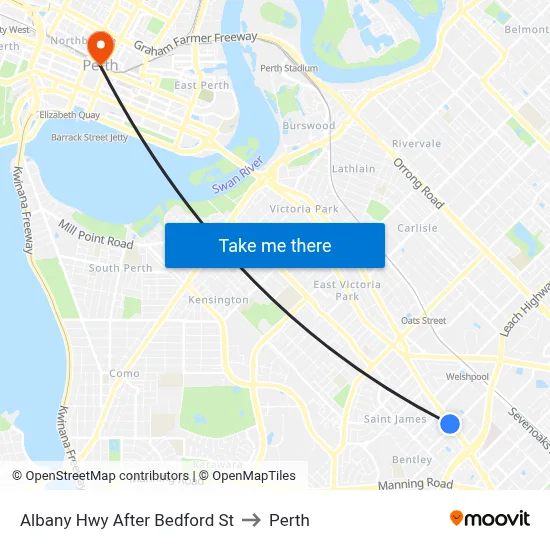 Albany Hwy After Bedford St to Perth map
