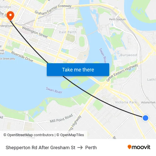 Shepperton Rd After Gresham St to Perth map