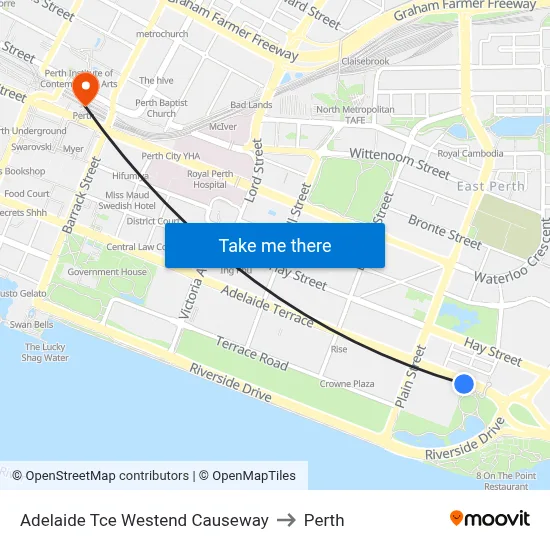 Adelaide Tce Westend Causeway to Perth map