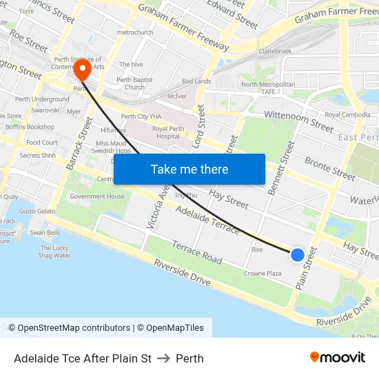 Adelaide Tce After Plain St to Perth map