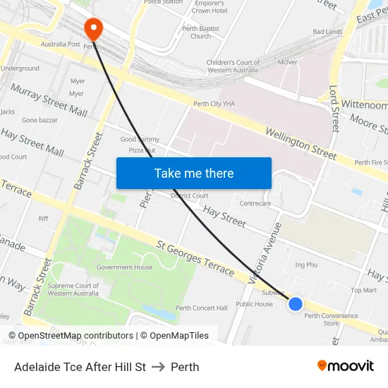 Adelaide Tce After Hill St to Perth map