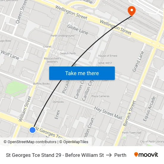 St Georges Tce Stand 29 - Before William St to Perth map