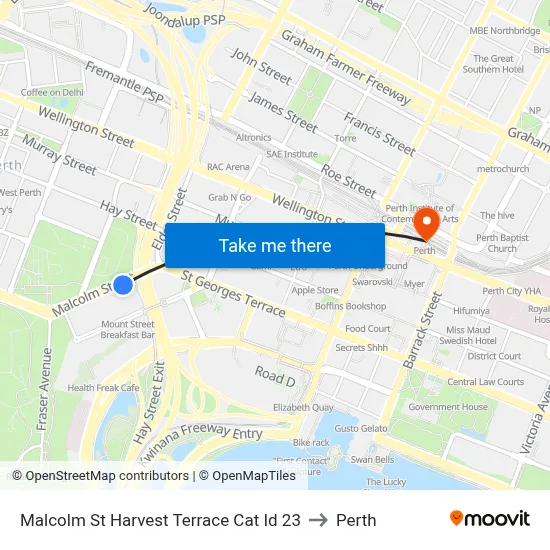 Malcolm St Harvest Terrace Cat Id 23 to Perth map