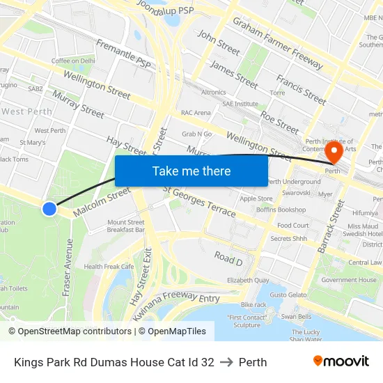 Kings Park Rd Dumas House Cat Id 32 to Perth map